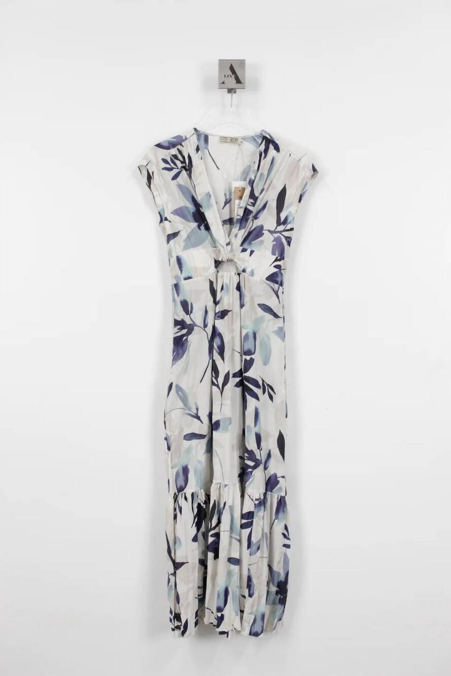 NEW GO BY GO SILK women's go crinkle cut twist dress in iris all over